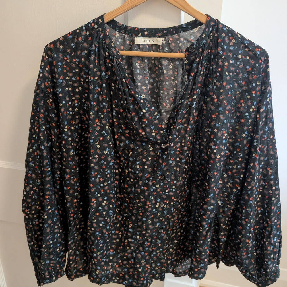DOEN Black Floral Blouse